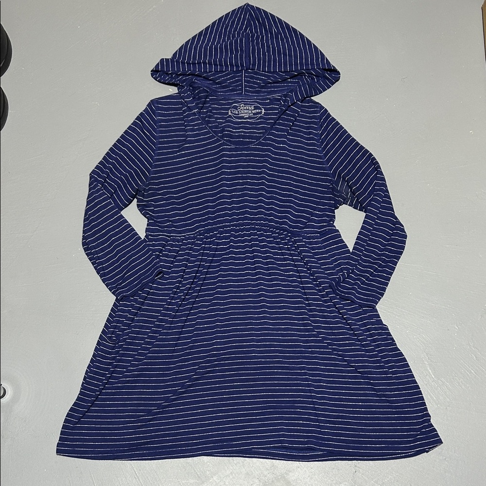 Soma Blue with White Stripes Soft Hooded Dress Long Sleeves (Women’s Size Large)